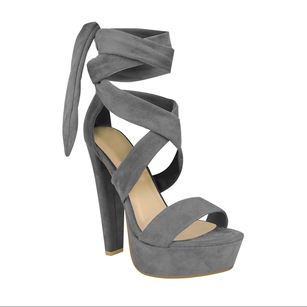 Grey lace up heels, barely worn!